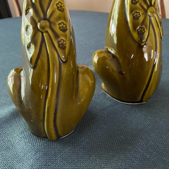 Vintage Rare Holt Howard HH Japan Green Glazed Tall Salt & Pepper Shakers - Picture 8 of 13
